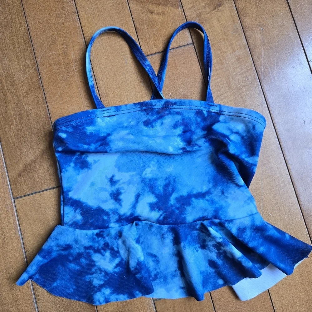 Blue Tie-Dye Girl 3T Two Piece Bikini set VGUC City Street Ruffles